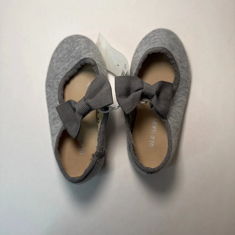 Old Navy Kids Heather Grey Jersey Ballet Flats with Bow Size 5 NEW